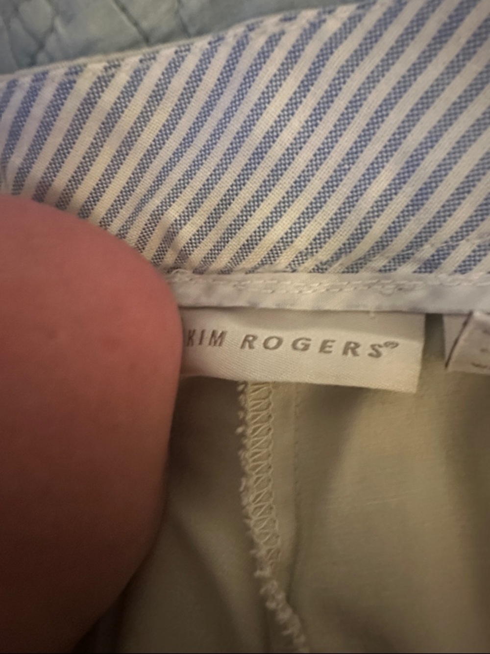 Kim Rogers Beige Pants with Blue Pinstripe Waistband